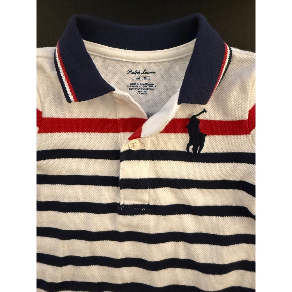 Ralph‎ Lauren Baby Rugby Romper Size 6 Months Striped Big Pony Collared Outfit